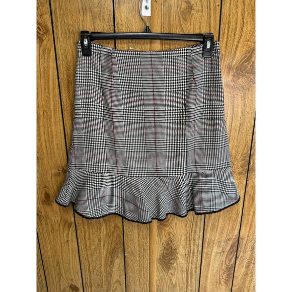 Jade Women's Check Houndstooth Ruffl Hem Skirt Black Red White Size 4 - Picture 1 of 4